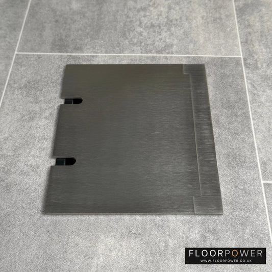 Double Satin Nickel Recessed Floor Socket With Lid Closed Flat - Side On View.