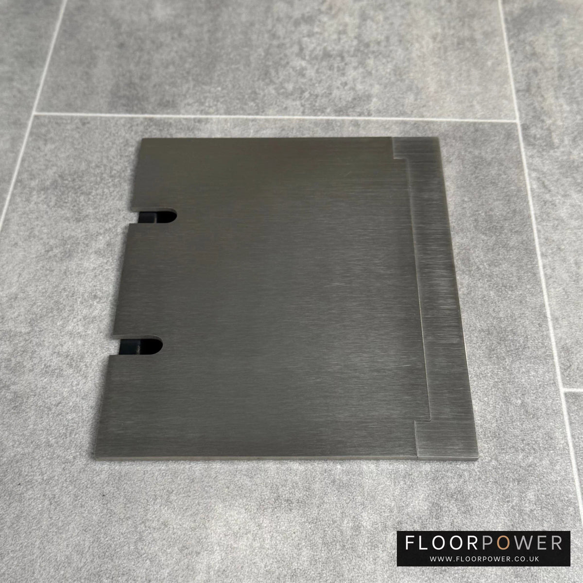 Double Satin Nickel Recessed Floor Socket With Lid Closed Flat - Side On View.