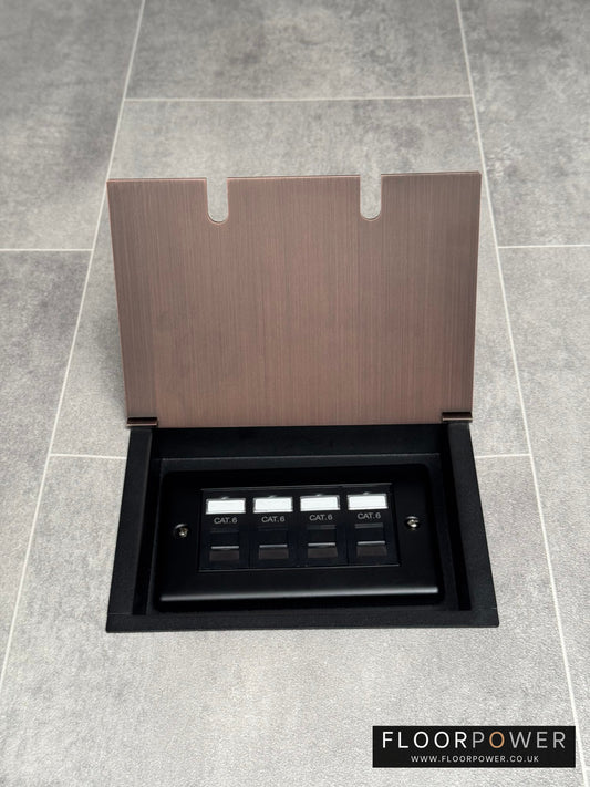 4 gang RJ45 cat6 socket recessed floor socket with antique copper finish lid.