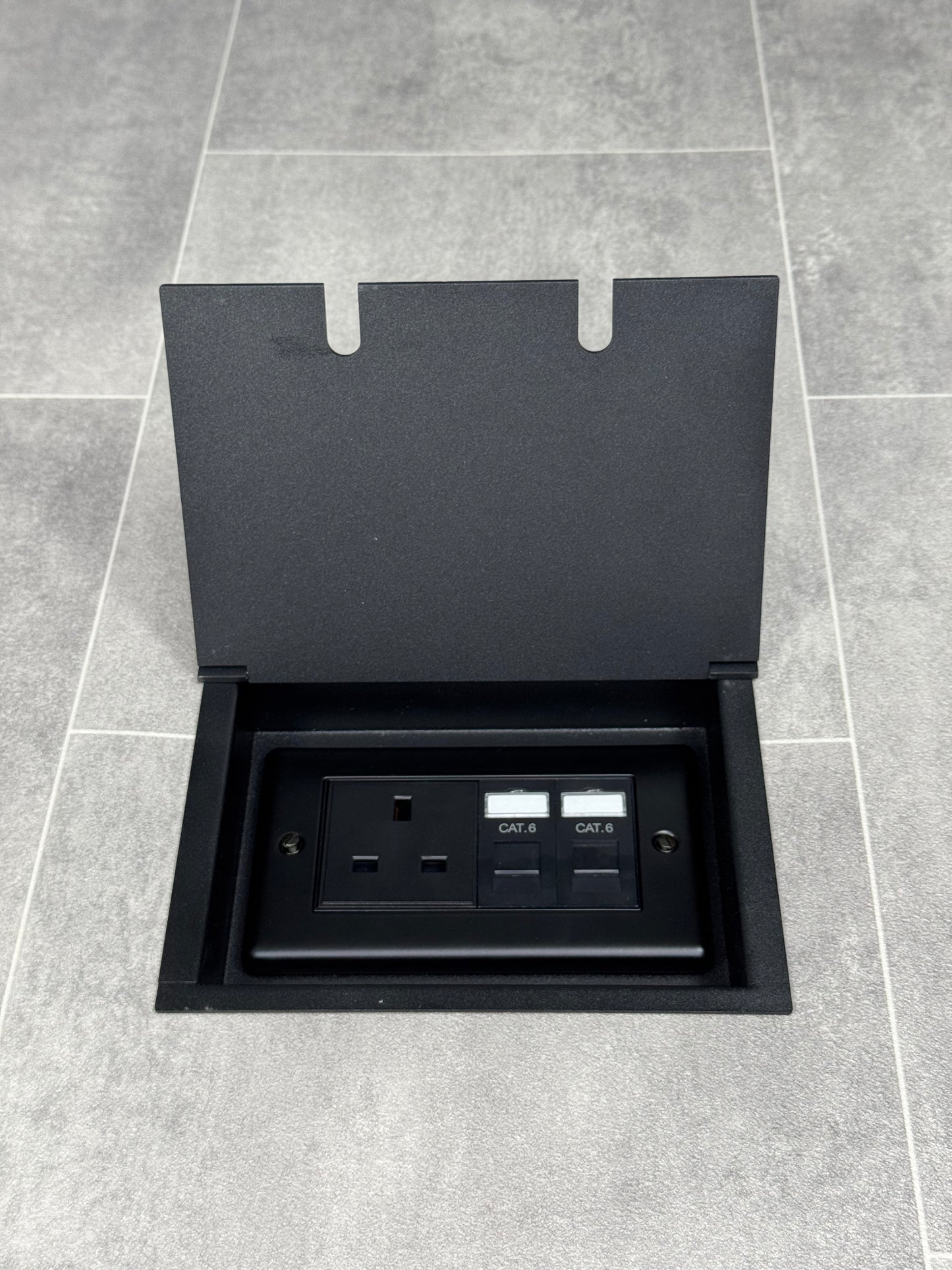 Recessed Floor Sockets - Double box (2 Gang) - Black - 13amp unswitched socket +2 RJ45 sockets