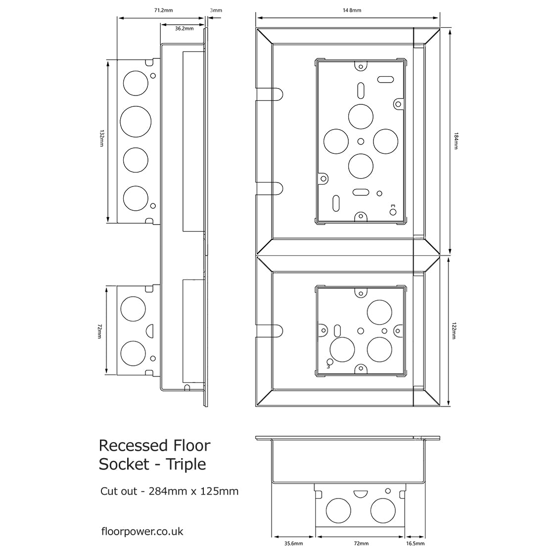 13 Amp Plug Recessed Floor Sockets - Antique Brass