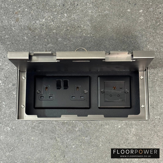 Triple Lighting Combination Flush Recessed Floor Socket with Old Bronze Surround in grey stone floor