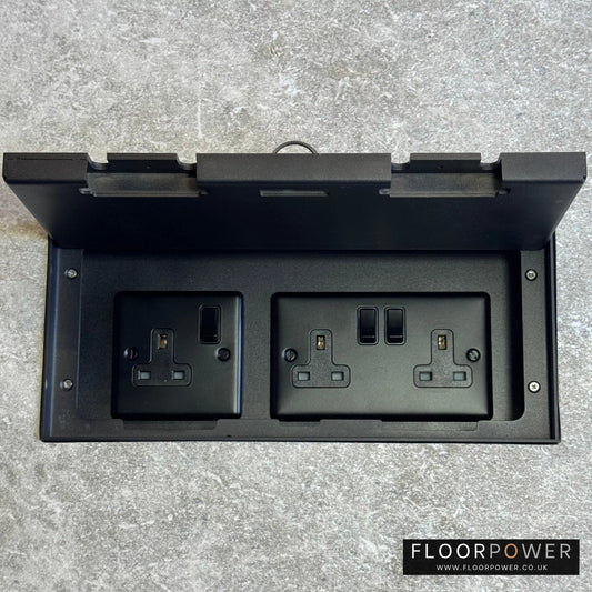 Triple Socket Flush Recessed Floor Socket with Black Surround in grey stone floor