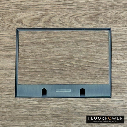 Antique Brass Double Recessed Flush Floor Sockets in an Oak Floor with oak flooring also inset into the lid.