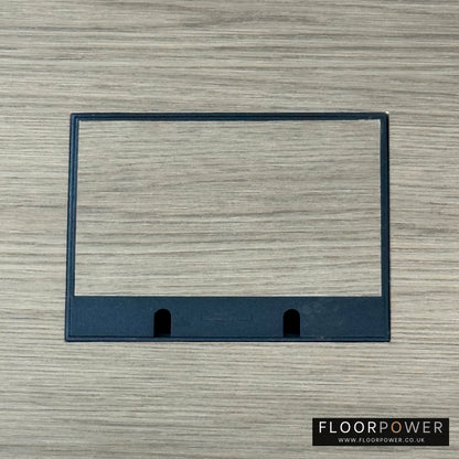 Matt Black Double Recessed Flush Floor Sockets in a Light Wood Floor with the wood flooring also inset into the lid.