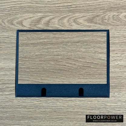 Matt Black Double Recessed Flush Floor Sockets in an Oak Floor with oak flooring also inset into the lid.