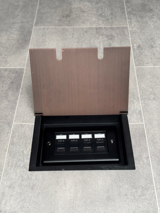 4 gang RJ45 cat6 socket recessed floor socket with antique copper finish lid.