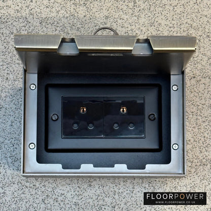Antique Brass Double Recessed Flush Floor Socket with 5A Round Pin Sockets for Lighting