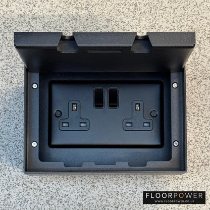 Matt Black Double Recessed Flush Floor Socket with 13A Plug Socket
