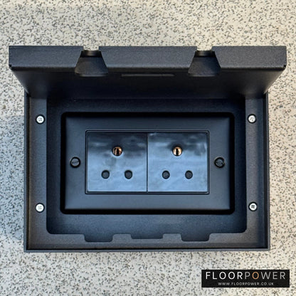 Matt Black Double Recessed Flush Floor Socket with 5A Round Pin Sockets for Lighting