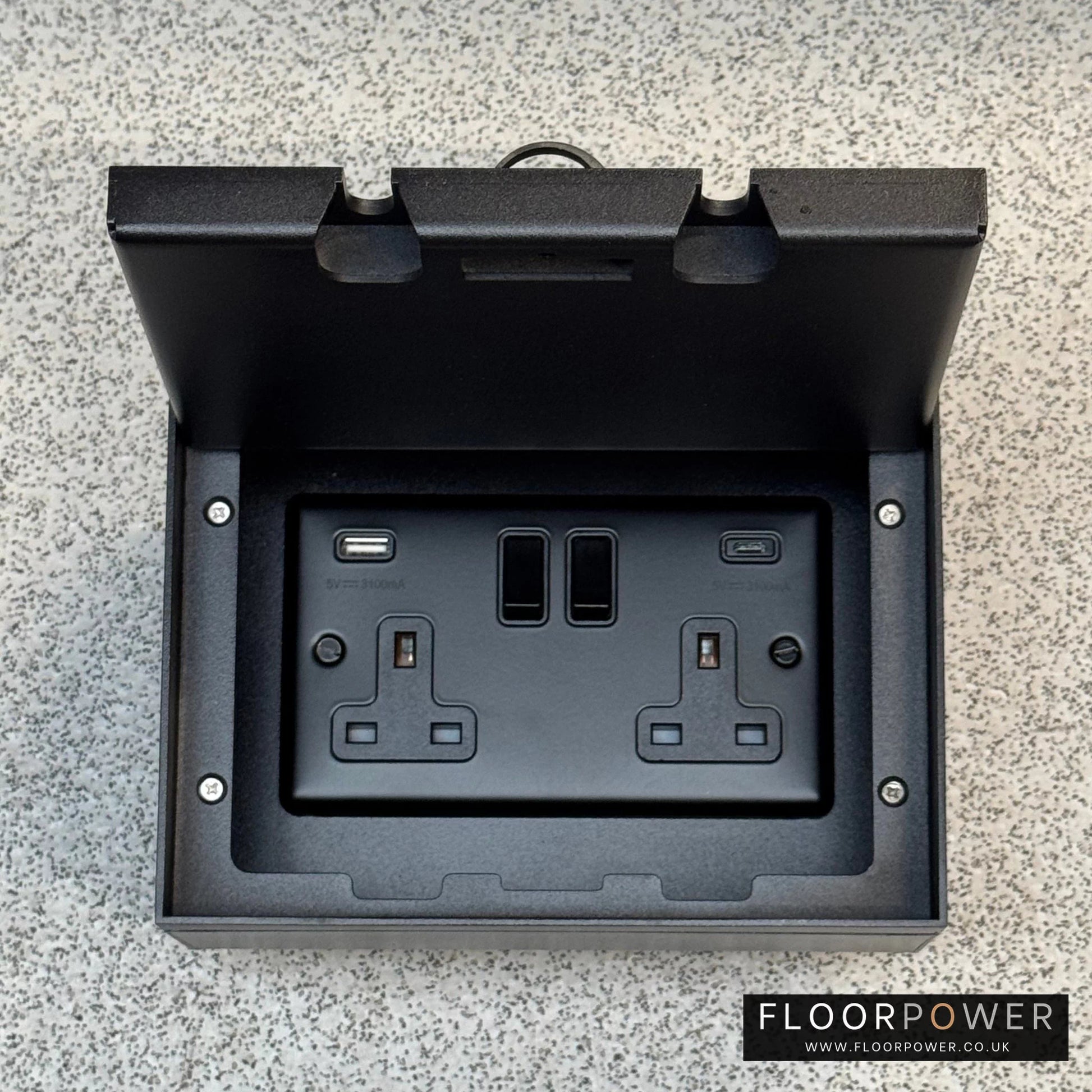 Matt Black Double Recessed Flush Floor Socket with USB A & C Plug Socket
