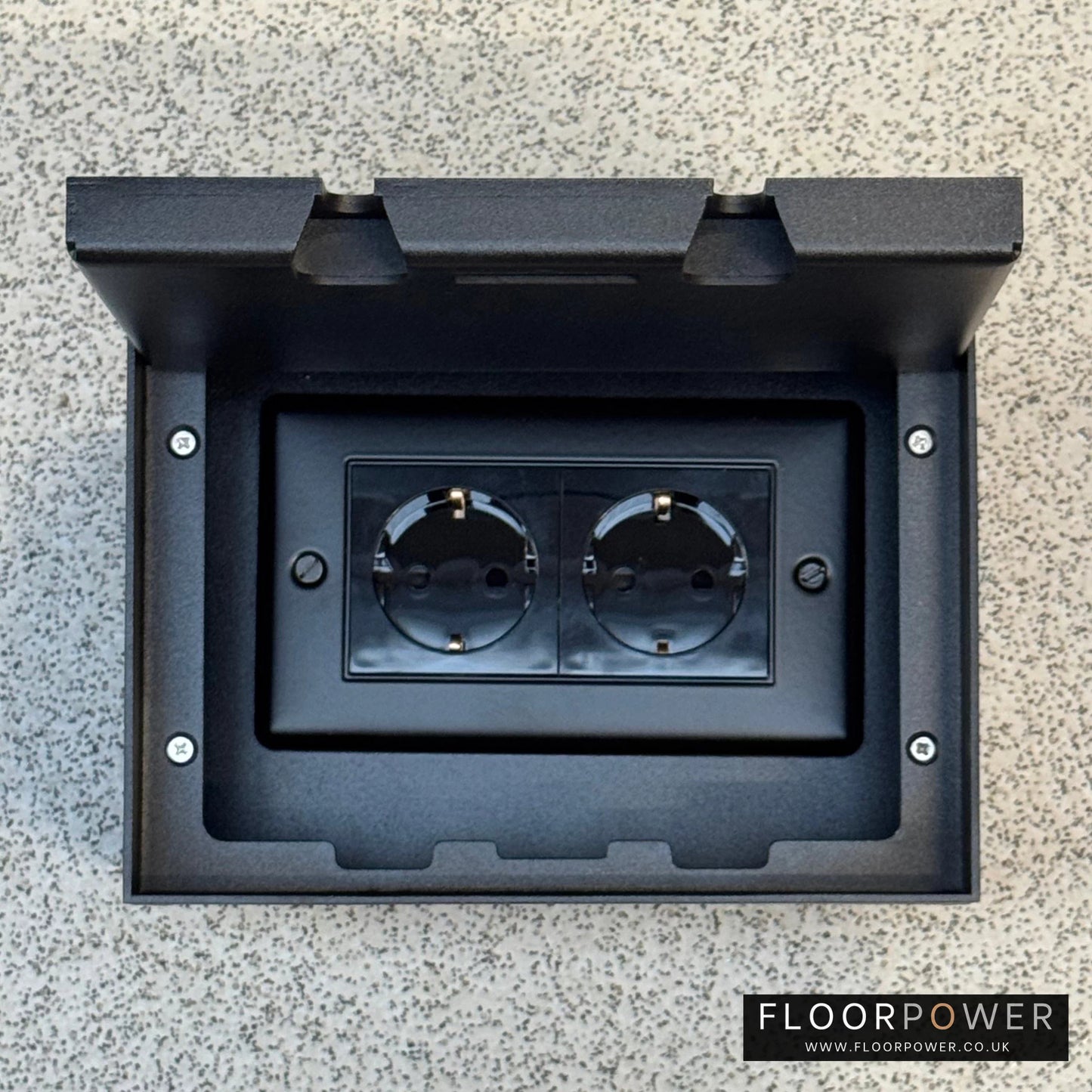 Matt Black Double Recessed Flush Floor Socket with Two Schuko Sockets