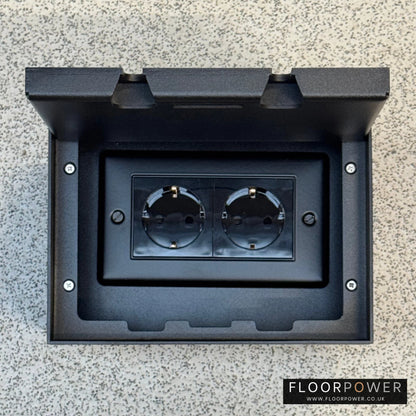Matt Black Double Recessed Flush Floor Socket with Two Schuko Sockets