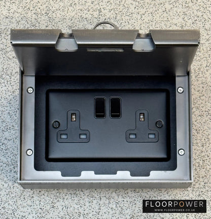 Old Bronze Double Recessed Flush Floor Socket with 13A Plug Socket