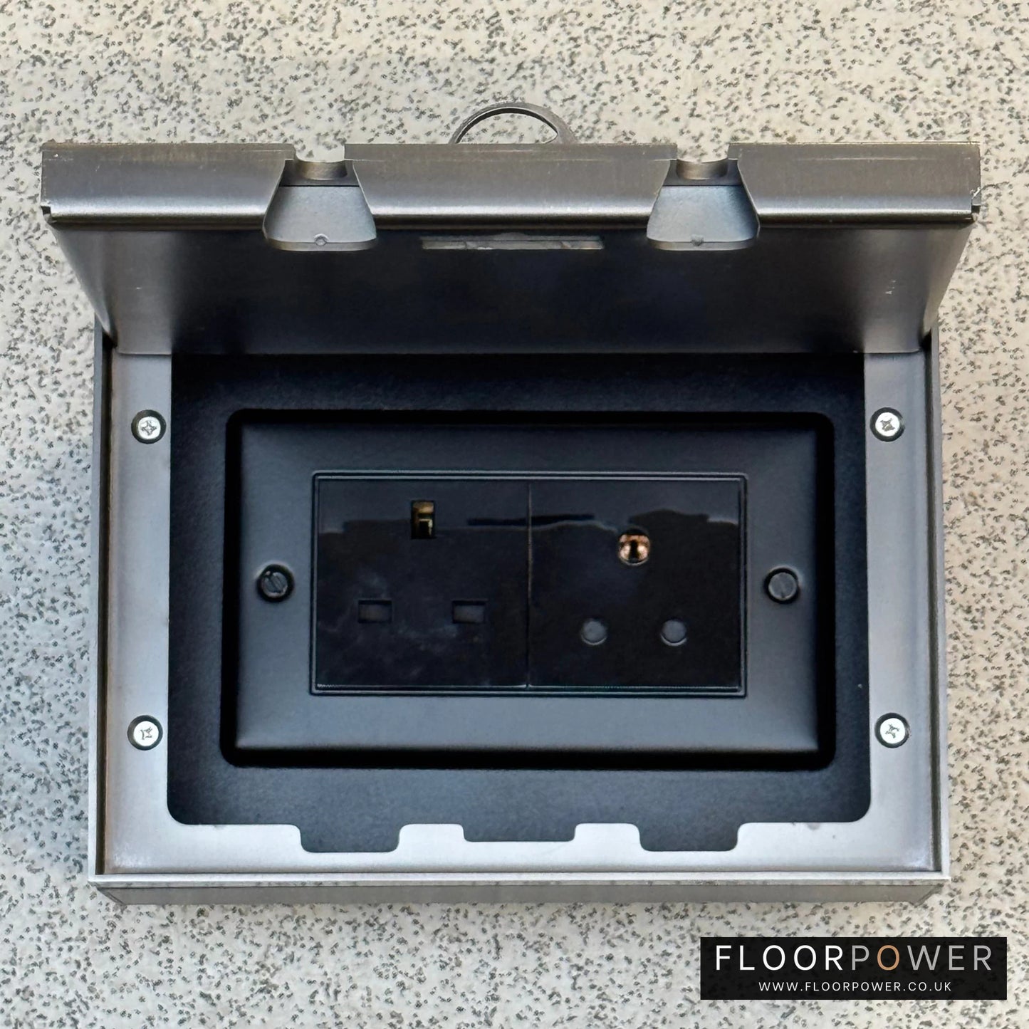 Old Bronze Double Recessed Flush Lighting Combination Floor Socket - 13A Plug Socket & 5A Round Pin Floor Socket