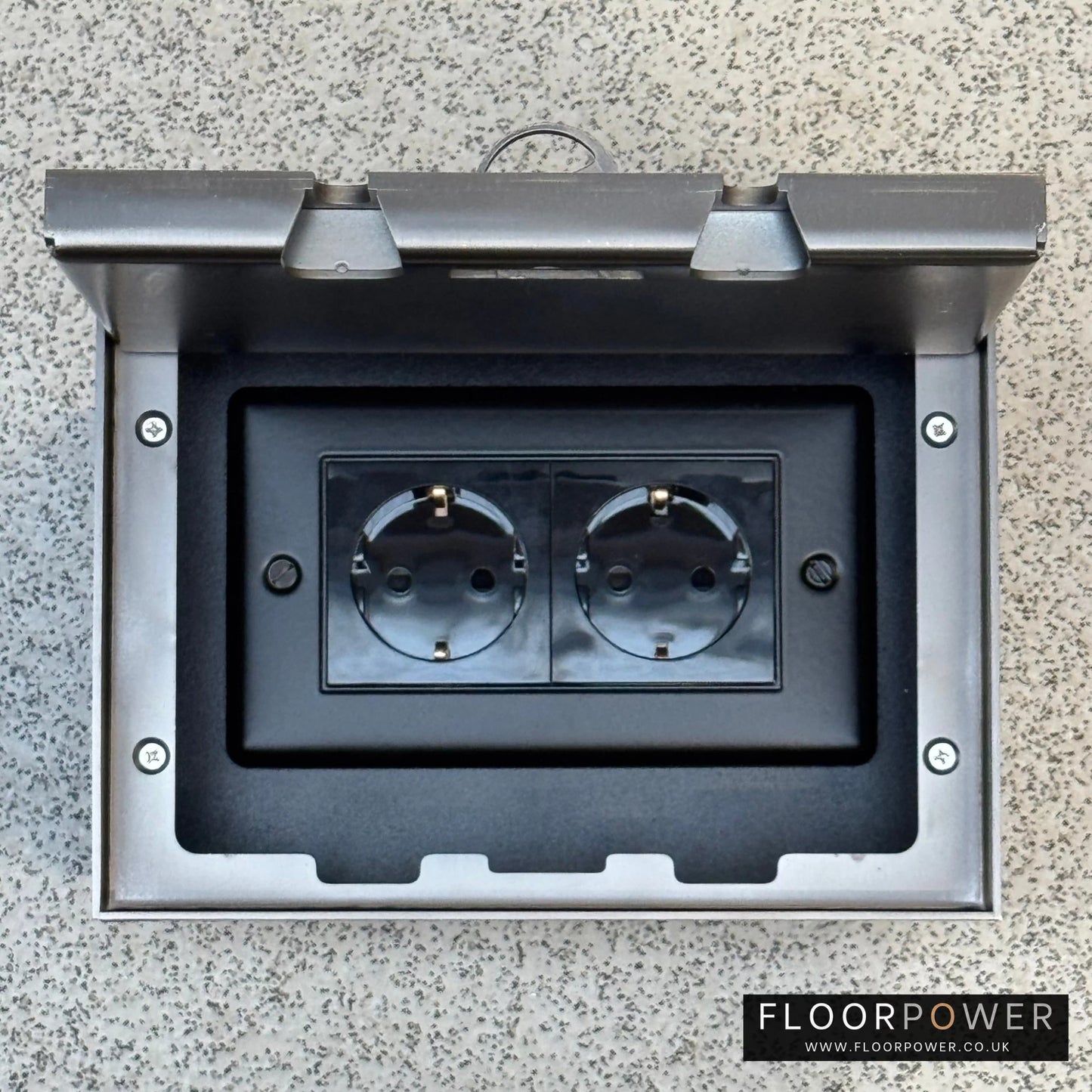 Old Bronze Double Recessed Flush Floor Socket with Two Schuko Sockets