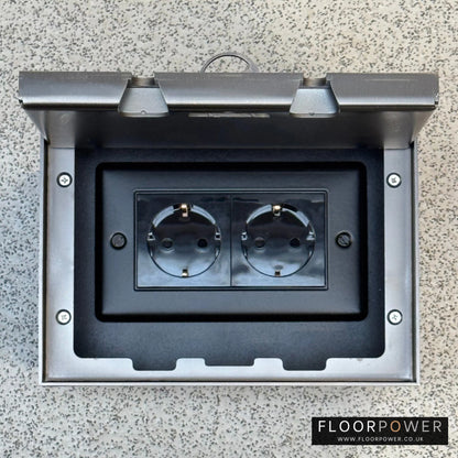 Old Bronze Double Recessed Flush Floor Socket with Two Schuko Sockets