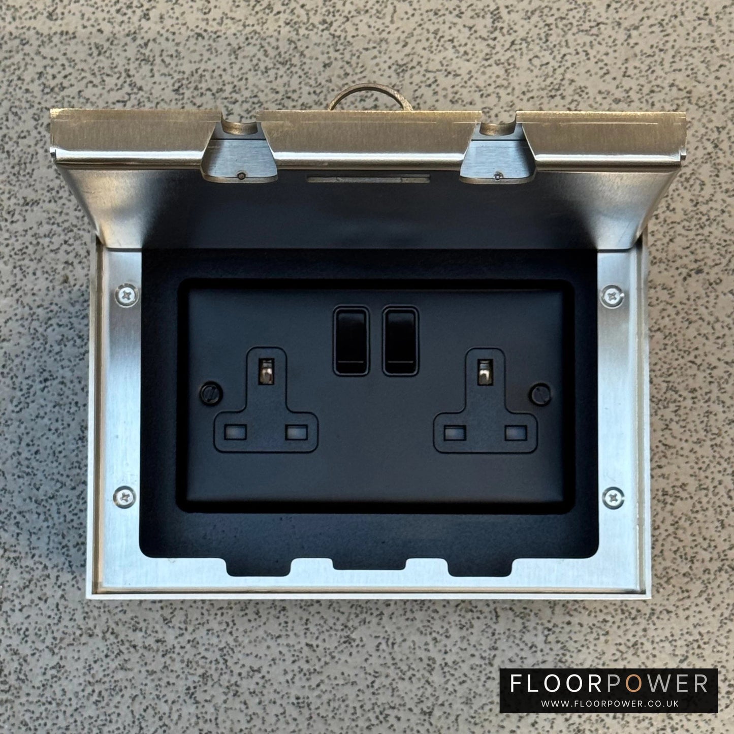 Satin Stainless Double Recessed Flush Floor Socket with 13A Plug Socket