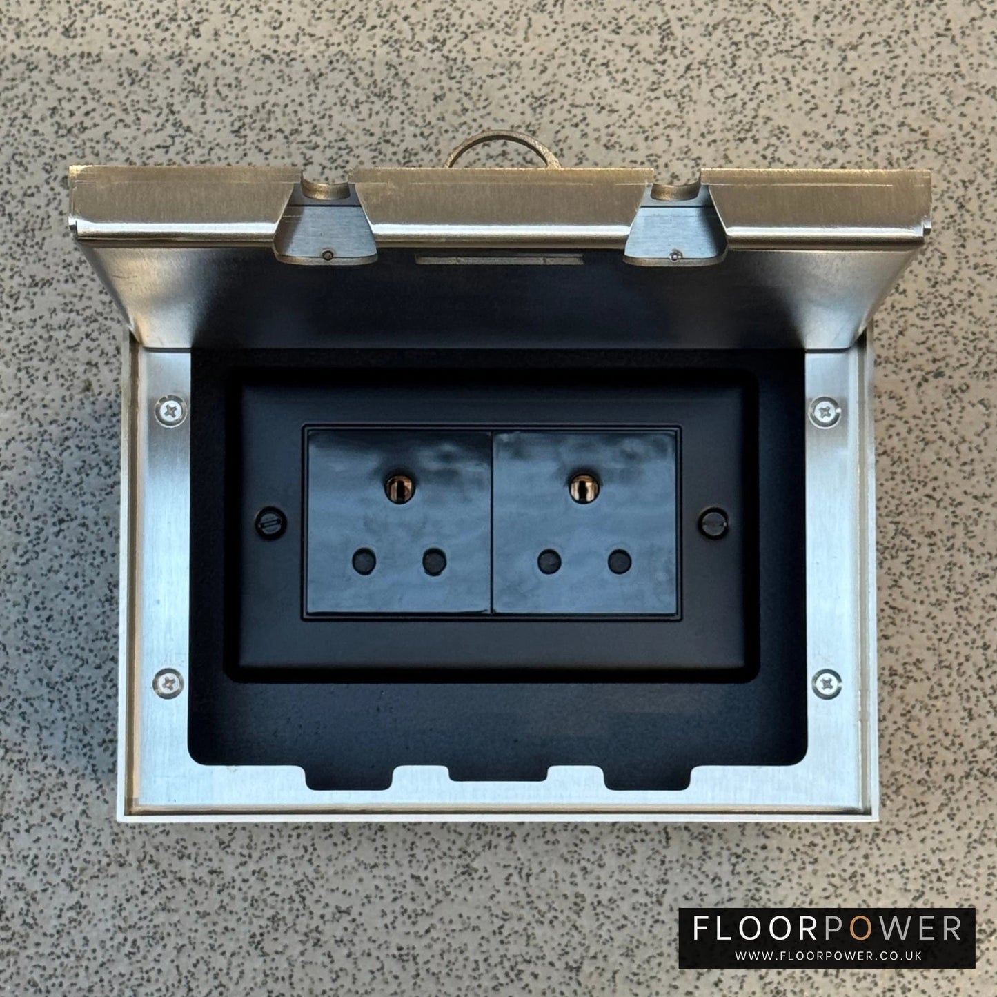 Satin Stainless Double Recessed Flush Floor Socket with 5A Round Pin Sockets for Lighting