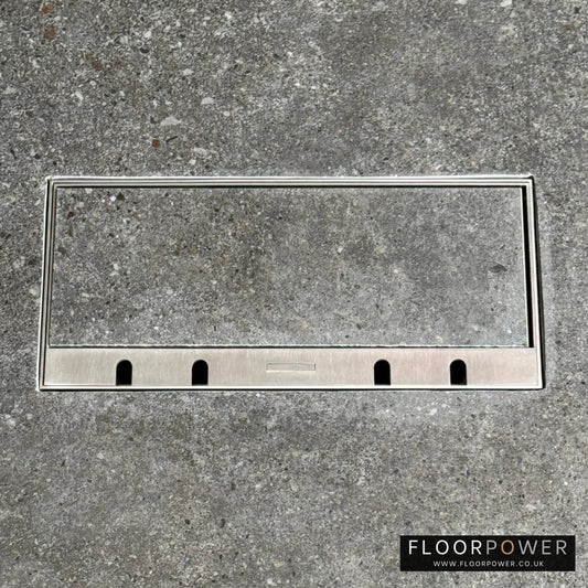 Flush Recessed Floor Socket with Satin Stainless Surround in grey stone floor